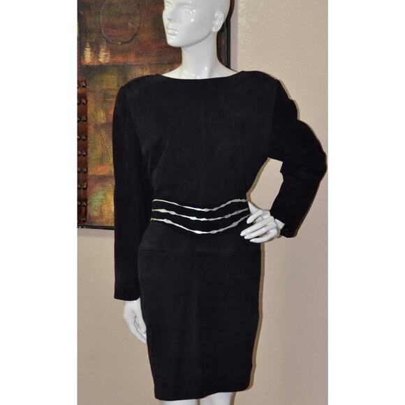 Amen Wardy Vintage Back Cutout Designer Couture Suede Sheath Dress Size 10 - Picture 6 of 7